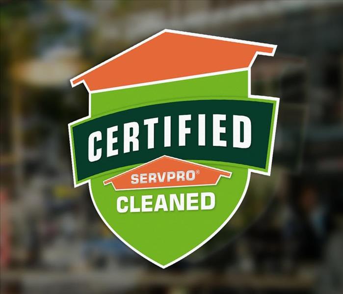 Certified: SERVPRO Cleaned Decal on Business Window